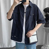 FOESCE Elegant Fashion Shirts Loose Solid Patchwork Casual Turn-down Collar Short Sleeve Pockets Spring Summer Thin Men's Clothing 2025