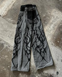 FOESCE European and American Fashionable High-waisted Trousers Raw Edge Washed Jeans Men Street Loose Oversized Straight Wide-leg Pants