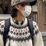 FOESCE Fair Isle Jacquard Sweater For Men And Women Retro Baggy Printed Crewneck Knit Pullovers Korean Fashion Y2K Streetwear Jumpers