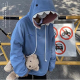 Foesce Funny Shark Patchwork Hoodies Autumn Winter Kawaii Long Sleeve Pullover Tops School Couple Cute Loose Hooded Sweatshirts Clothes