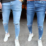 New Men's Jeans Slim Pants Holes Denim Casual Trousers Trend Skinny Jeans for Men Fashion Pencil Pants  Men Clothing