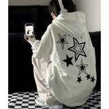 FOESCE Harajuku Streetwear Sweatshirt Unisex Oversized Y2K Stars Printed Loose Hoodies for Men Grunge E-girls Autumn Winter Cute Tops