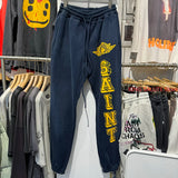 High Quality Saint 24AW Sweatpants Yellow Print Angel Pattern Vintage Blue Pants Men Streetwear