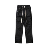 FOESCE High Street Multi-pocket Drawstring Overalls Mens Straight Vibe Style Oversize Casual Cargo Pants Hip Hop Loose Baggy Trousers