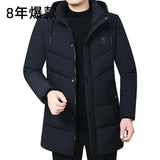 FOESCE Hooded Winter Down Cotton Coat for Men Parkas Thickened Solid Color Padded Cardigan Midi Length Zip Up Men's Warm Jacket