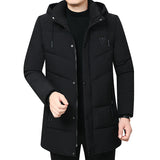 FOESCE Hooded Winter Down Cotton Coat for Men Parkas Thickened Solid Color Padded Cardigan Midi Length Zip Up Men's Warm Jacket