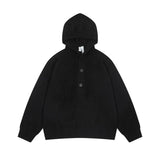 FOESCE IEFB Korean Style Men's Sweaters Casual Button Design Hooded Drawstring Round Neck Solid Color Knitting Male Loose Knits 9C8399