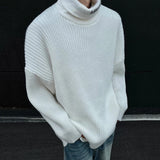 Korean Turtleneck Jacquard Knit Sweater Men Contrast Color Tops High Neck Letter 2024 Pullovers Autumn Winter Trend