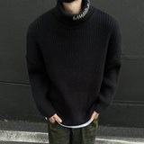 Korean Turtleneck Jacquard Knit Sweater Men Contrast Color Tops High Neck Letter 2024 Pullovers Autumn Winter Trend