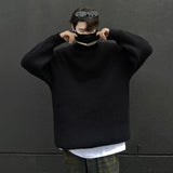 Korean Turtleneck Jacquard Knit Sweater Men Contrast Color Tops High Neck Letter 2024 Pullovers Autumn Winter Trend