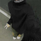 Korean Turtleneck Jacquard Knit Sweater Men Contrast Color Tops High Neck Letter 2024 Pullovers Autumn Winter Trend