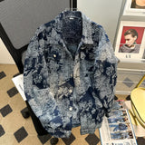 FOESCE Jacquard Denim Jacket For Men Loose Fit Casual Punk Style Clothing Trendy Autumn/winter European Style Embroidered Denim Jacket