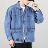 FOESCE Jeans Coat for Men Button Gray Denim Jackets Man Autumn Worn Winter 2024 Size L Trendy Fashion Joker Cheap Price Stylish New In