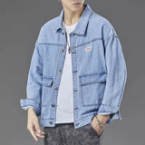 FOESCE Jeans Coat for Men Button Gray Denim Jackets Man Autumn Worn Winter 2024 Size L Trendy Fashion Joker Cheap Price Stylish New In