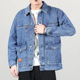 FOESCE Jeans Coat for Men Button Gray Denim Jackets Man Autumn Worn Winter 2024 Size L Trendy Fashion Joker Cheap Price Stylish New In