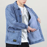 FOESCE Jeans Coat for Men Button Gray Denim Jackets Man Autumn Worn Winter 2024 Size L Trendy Fashion Joker Cheap Price Stylish New In