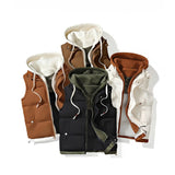 Korean Fashion Hooded Vest for Men Autumn Winter Casual Sleeveless Men Coats Windproof Sleeveless Men Cotton Jacket with Hood