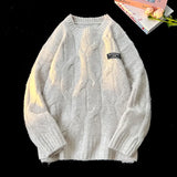 FOESCE Korean Twist Jumper Patch Design Pullover Knitted Jumper Winter New Loose Round Neck Knitwear