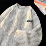 FOESCE Korean Twist Jumper Patch Design Pullover Knitted Jumper Winter New Loose Round Neck Knitwear