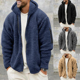 Leisure Outerwear Men Wool Coat Casual Zip-up Hooded Jackets for Mens Fall Winter Fleece Outfits Fashion Loose Pure Color Jacket