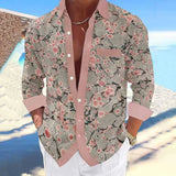 FOESCE Linen Printed Long Sleeve Shirt Ocean Wave Traditional Pattern Art Hawaiian Shirt Men's Super Large Size S-6XL Fast Shipping