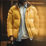 FOESCE Maden Casual 90% White Duck Down Jacket Yellow Stand Collar Warm Jacket Versatile Puffer Coat for Men Fall and Winter Outerwear