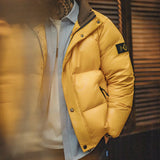 FOESCE Maden Casual 90% White Duck Down Jacket Yellow Stand Collar Warm Jacket Versatile Puffer Coat for Men Fall and Winter Outerwear