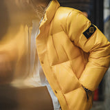 FOESCE Maden Casual 90% White Duck Down Jacket Yellow Stand Collar Warm Jacket Versatile Puffer Coat for Men Fall and Winter Outerwear