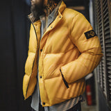 FOESCE Maden Casual 90% White Duck Down Jacket Yellow Stand Collar Warm Jacket Versatile Puffer Coat for Men Fall and Winter Outerwear