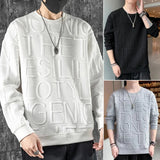 FOESCE Men Autumn Sweatshirt English Letter O Neck Long Sleeves Casual Pullover Breathable Korean Style Spring Sweatshirt Male Clothes