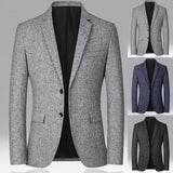 FOESCE Men Blazer Solid Color Single-breasted Autumn Winter Lapel Buttons Suit Jacket for Daily Wear