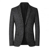 FOESCE Men Blazer Solid Color Single-breasted Autumn Winter Lapel Buttons Suit Jacket for Daily Wear