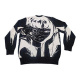 FOESCE Men Casual Sweater Streetwear Sweater Knitted Sweater Retro Painting Anime Demon Hip Hop Knitted Graphic Vintage Pullover