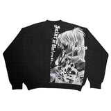 FOESCE Men Casual Sweater Streetwear Sweater Knitted Sweater Retro Painting Anime Demon Hip Hop Knitted Graphic Vintage Pullover