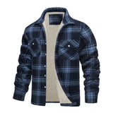 FOESCE Men Fall Winter Jacket Plaid Print Lapel Soft Plush Long Sleeve Single-breasted Loose Thickened Casual Mid Length Men Coat