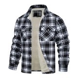 FOESCE Men Fall Winter Jacket Plaid Print Lapel Soft Plush Long Sleeve Single-breasted Loose Thickened Casual Mid Length Men Coat