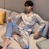 FOESCE Men Fashion Button Pyjamas Sets Men Long Sleeve Solid Casual Sleepwear Pajamas Set Men Soft and Comefortable Nightwear Suit