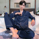 FOESCE Men Fashion Button Pyjamas Sets Men Long Sleeve Solid Casual Sleepwear Pajamas Set Men Soft and Comefortable Nightwear Suit