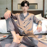 FOESCE Men Fashion Button Pyjamas Sets Men Long Sleeve Solid Casual Sleepwear Pajamas Set Men Soft and Comefortable Nightwear Suit