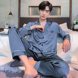 FOESCE Men Fashion Button Pyjamas Sets Men Long Sleeve Solid Casual Sleepwear Pajamas Set Men Soft and Comefortable Nightwear Suit