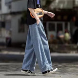 FOESCE Men Jeans Wide Leg Denim Cargo jean pants Loose Straight Baggy Men's Jeans hip hop Streetwear Skateboard Neutral denim Trousers