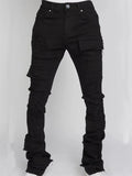 Men Ripped Denim Pants Distressed Skinny Cargo Pants Casual Trousers with Pockets for Streetwear Autumn Spring Clothes Punk Y2K