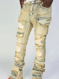 Men Ripped Denim Pants Distressed Skinny Cargo Pants Casual Trousers with Pockets for Streetwear Autumn Spring Clothes Punk Y2K