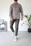 Men Shirt Casual Solid Color Long Sleeve Single Breasted Turn Down Collar Pocket Splice Outerwear 2025 Autumn Basic Shirts