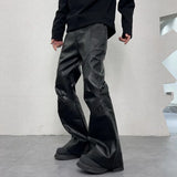 FOESCE Men Streetwear Fashion Hip Hop Punk Gothic Vibe Casual Leather Bell-bottoms Pant Man Boyfriend Flared Trousers