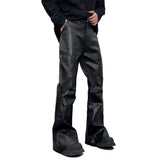 FOESCE Men Streetwear Fashion Hip Hop Punk Gothic Vibe Casual Leather Bell-bottoms Pant Man Boyfriend Flared Trousers