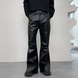 FOESCE Men Streetwear Fashion Hip Hop Punk Gothic Vibe Casual Leather Bell-bottoms Pant Man Boyfriend Flared Trousers