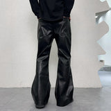 FOESCE Men Streetwear Fashion Hip Hop Punk Gothic Vibe Casual Leather Bell-bottoms Pant Man Boyfriend Flared Trousers