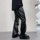 FOESCE Men Streetwear Fashion Hip Hop Punk Gothic Vibe Casual Leather Bell-bottoms Pant Man Boyfriend Flared Trousers