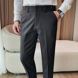 FOESCE Men Suit Pants British Style Formal Dress Pants 2025 Autumn Winter New Business Casual Straight Slim Fit Trousers Men Clothing